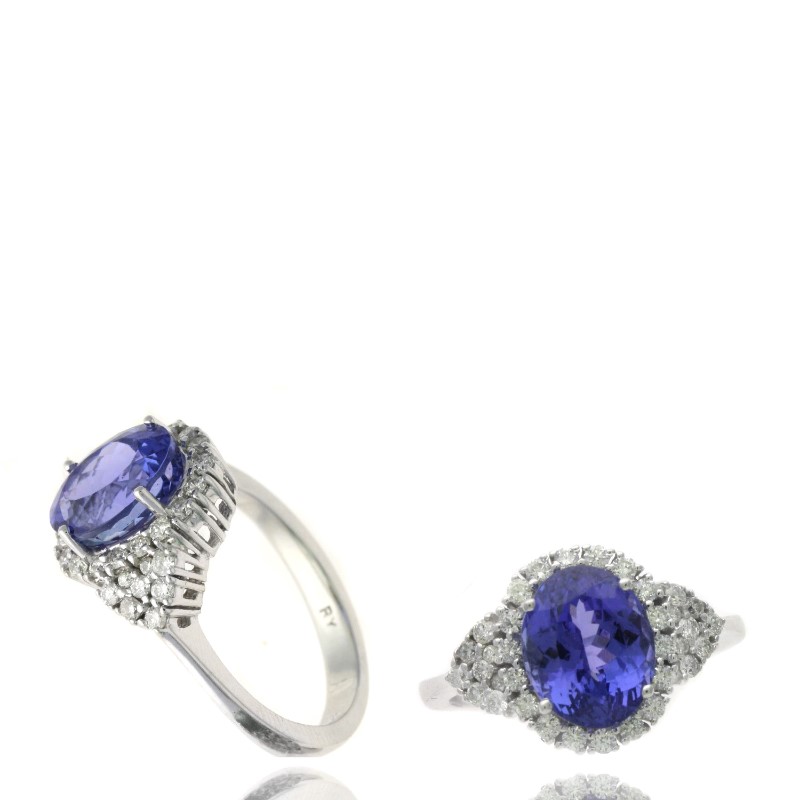 14 Karat White Gold Tanzanite And Diamond Ring